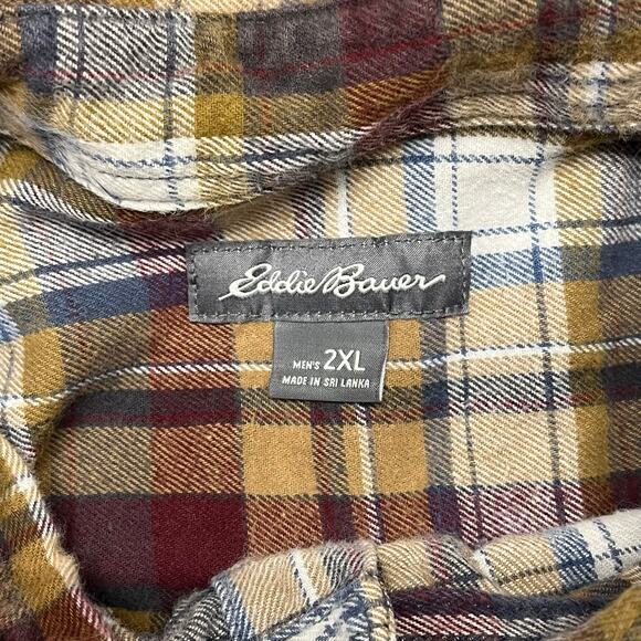 Eddie Bauer Red Yellow Tartan Plaid Mens 2XL Long Sleeve Flannel Button Up Shirt - Picture 4 of 10
